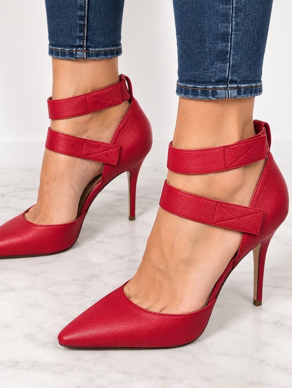 Jessica Simpson Red Strappy Stiletto Heels Pumps Women’s 10M Pointed Toe